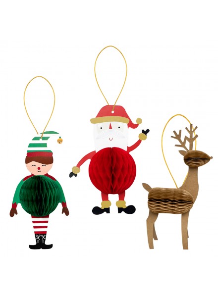 Trio of Elf, Santa, and Reindeer Decorations